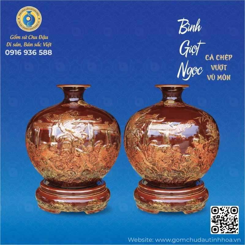 binh_giot_ngoc-06_230590b675d24397ac42b244a28ab4d9_master Bình Giọt Ngọc Họa Tiết Cá Chép Vượt Vũ Môn Men Hoàng Thổ