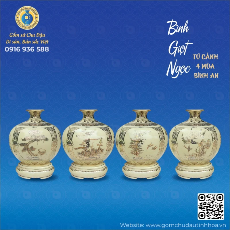 Bình Giọt Ngọc Họa Tiết Tứ Cảnh Vk