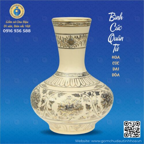 Bình Cúc Quân Tử Họa Tiết Hoa Cúc Đại Đóa Vk