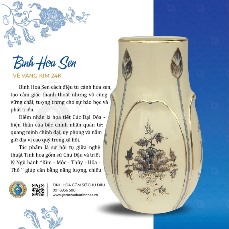 Bình Hoa Sen Họa Tiết Hoa Cúc Đại Đóa Vk