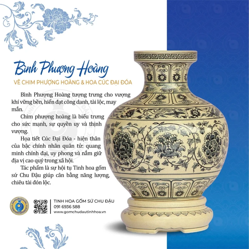 Bình Phượng Hoàng Họa Tiết Hoa Cúc Đại Đóa
