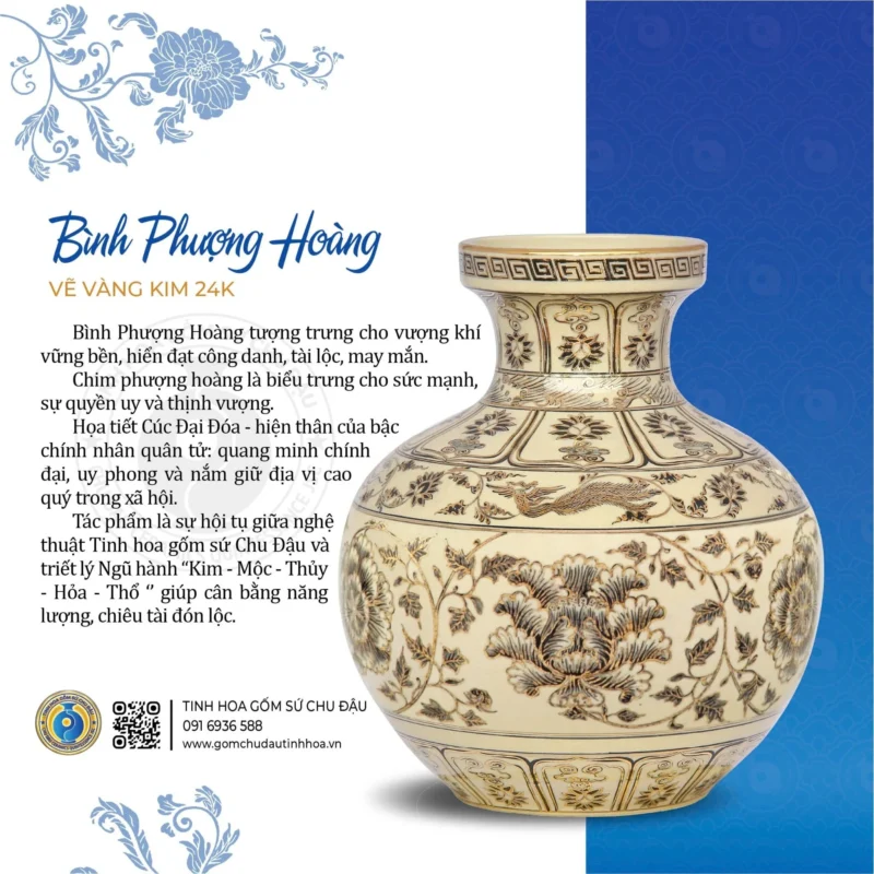 Bình Phượng Hoàng Họa Tiết Hoa Cúc Đại Đóa Vk