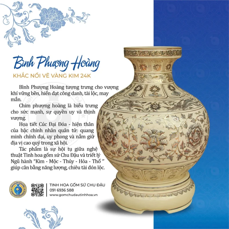 Bình Phượng Hoàng Họa Tiết Hoa Cúc Đại Đóa Vk