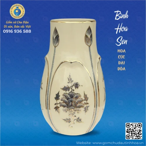 Bình Hoa Sen Họa Tiết Hoa Cúc Đại Đóa Vk