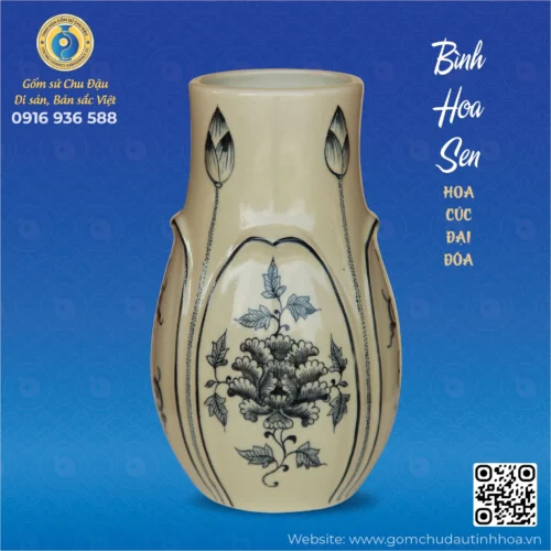 Bình Hoa Sen Họa Tiết Hoa Cúc Đại Đóa