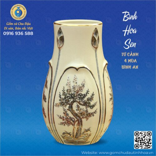 Bình Hoa Sen Họa Tiết Tứ Cảnh Vk