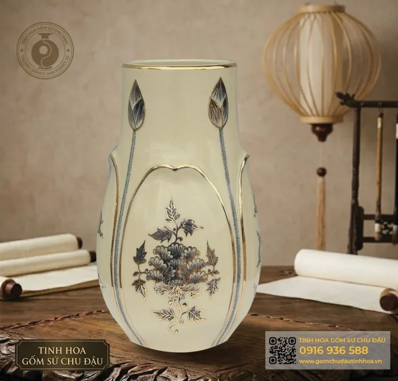 Bình Hoa Sen Họa Tiết Hoa Cúc Đại Đóa Vk