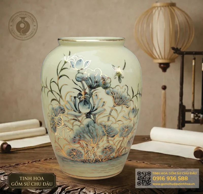 Bình Hoàng Sen Họa Tiết Hoa Sen Vk